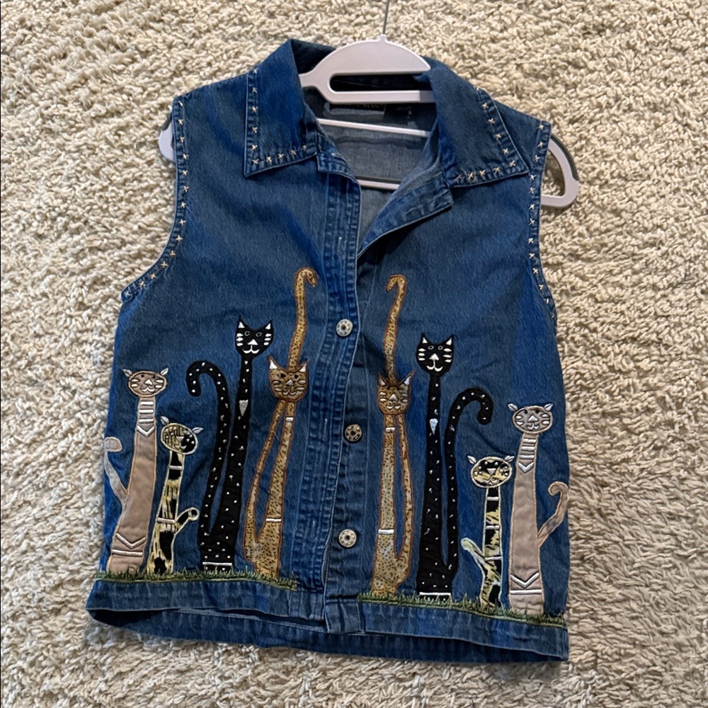 Denim Vest with Cat Design